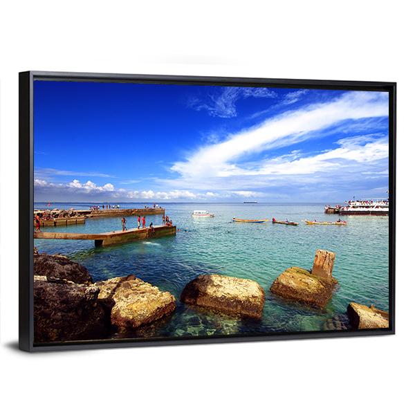 Beach In Goree Island Panoramic Canvas Wall Art-1 Piece-36" x 12"-Tiaracle