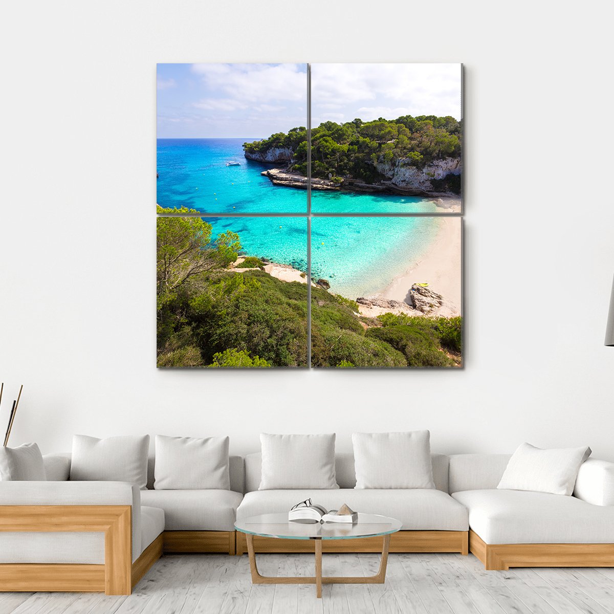 Beach In Mallorca Spain Canvas Wall Art-4 Square-Gallery Wrap-17" x 17"-Tiaracle