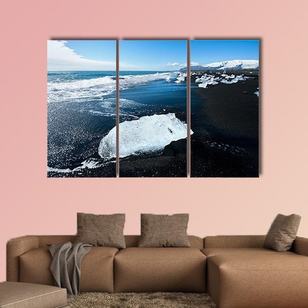 Beach In South Of Iceland Canvas Wall Art-3 Horizontal-Gallery Wrap-37" x 24"-Tiaracle
