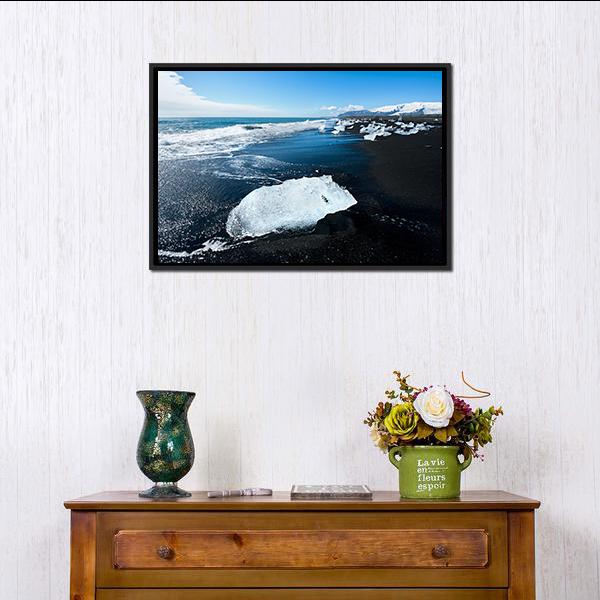 Beach In South Of Iceland Canvas Wall Art-1 Piece-Floating Frame-24" x 16"-Tiaracle