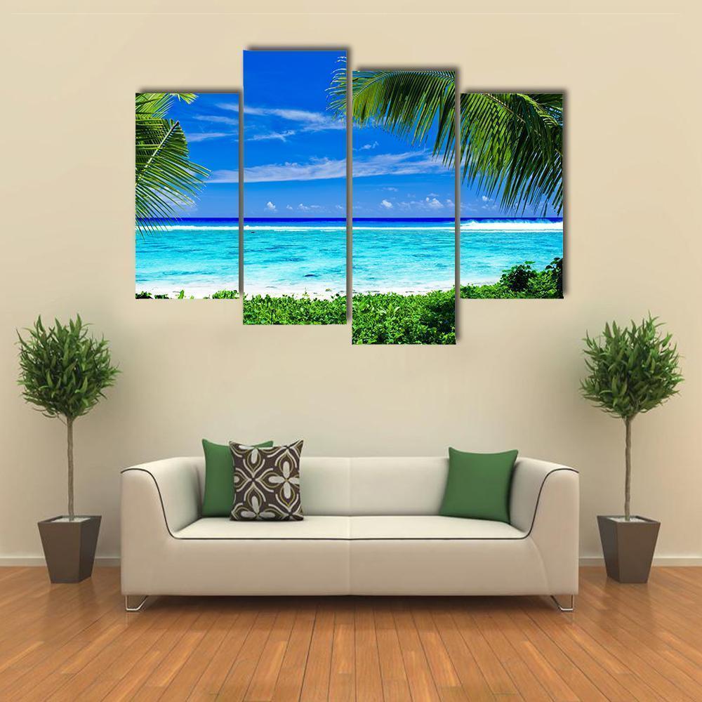 Tropical Beach Lagoon Canvas Wall Art-4 Pop-Gallery Wrap-50&quot; x 32&quot;-Tiaracle