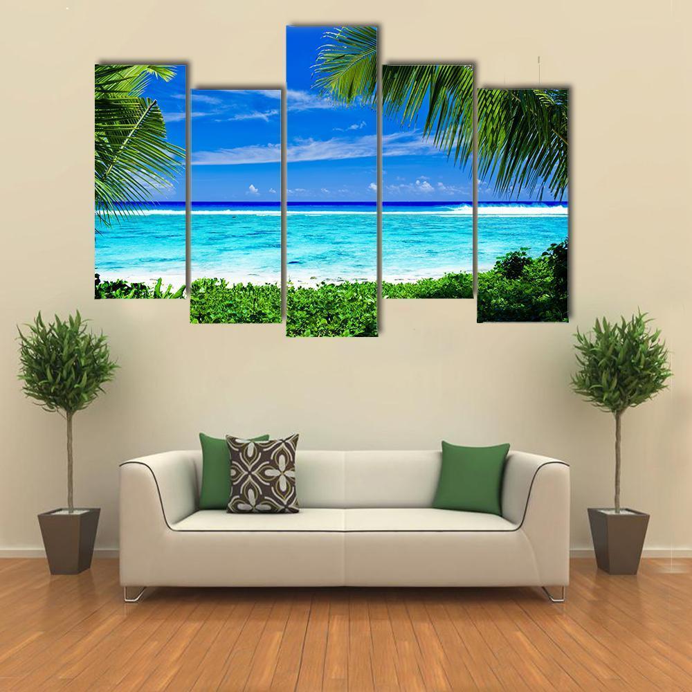 Tropical Beach Lagoon Canvas Wall Art-5 Pop-Gallery Wrap-47&quot; x 32&quot;-Tiaracle
