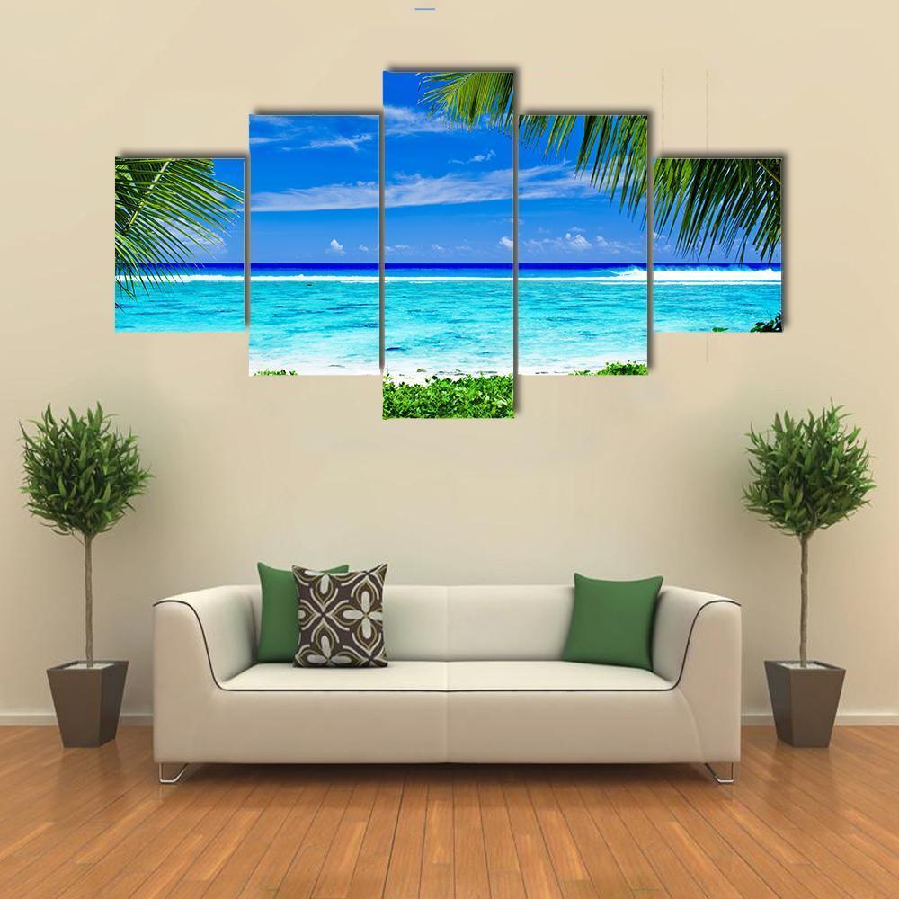 Tropical Beach Lagoon Canvas Wall Art-5 Star-Gallery Wrap-62&quot; x 32&quot;-Tiaracle