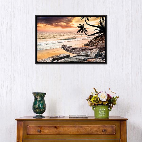 Beach Near The Ocean Canvas Wall Art-1 Piece-Floating Frame-24&quot; x 16&quot;-Tiaracle