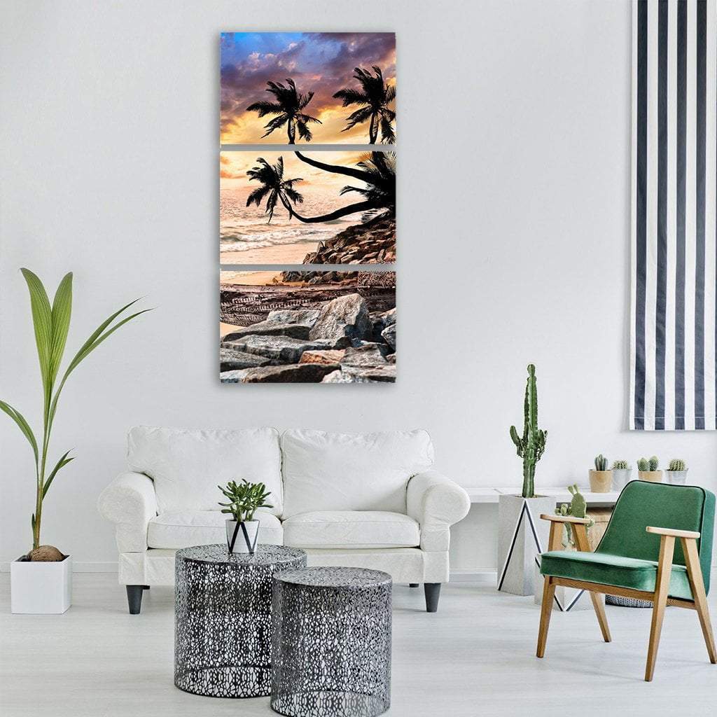 Beach Near The Ocean Vertical Canvas Wall Art-3 Vertical-Gallery Wrap-12" x 25"-Tiaracle