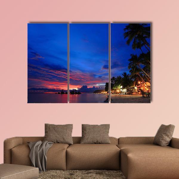 Beach Night Scene Canvas Wall Art-3 Horizontal-Gallery Wrap-37" x 24"-Tiaracle