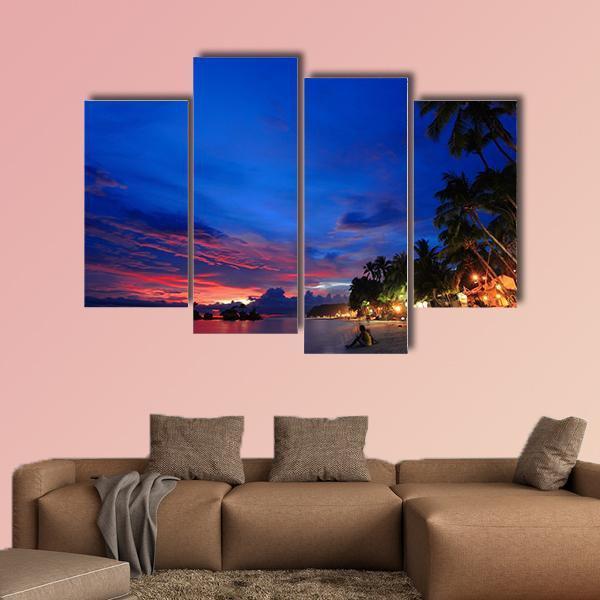 Beach Night Scene Canvas Wall Art-4 Pop-Gallery Wrap-50" x 32"-Tiaracle