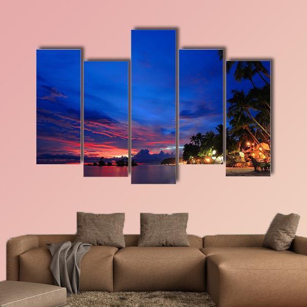 Beach Night Scene Canvas Wall Art-5 Pop-Gallery Wrap-47" x 32"-Tiaracle