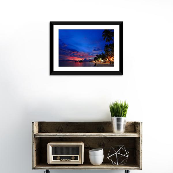 Beach Night Scene Canvas Wall Art-1 Piece-Framed Print-20" x 16"-Tiaracle