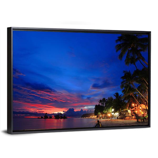 Beach Night Scene Canvas Wall Art-3 Horizontal-Gallery Wrap-25" x 16"-Tiaracle