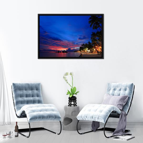 Beach Night Scene Canvas Wall Art-3 Horizontal-Gallery Wrap-25" x 16"-Tiaracle