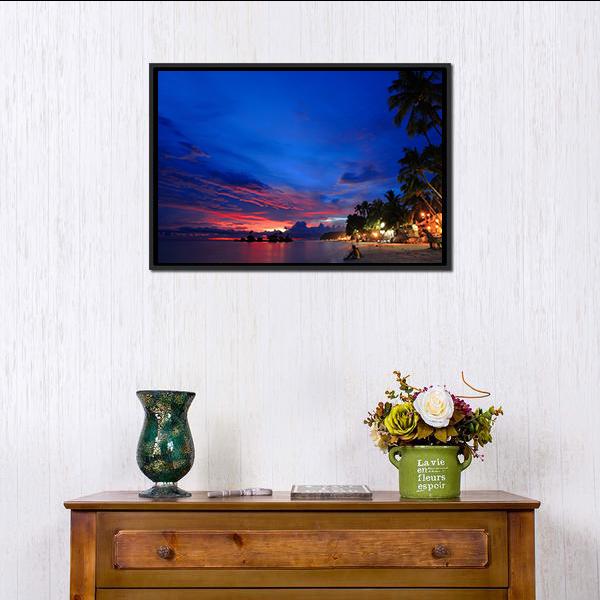 Beach Night Scene Canvas Wall Art-1 Piece-Floating Frame-24" x 16"-Tiaracle
