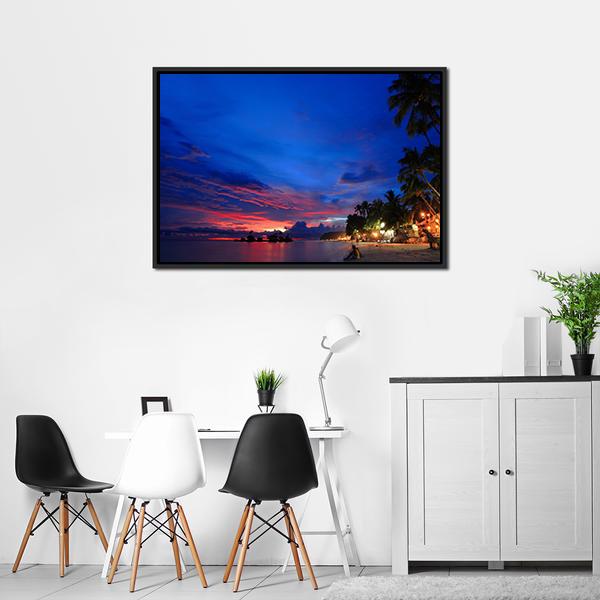 Beach Night Scene Canvas Wall Art-3 Horizontal-Gallery Wrap-25" x 16"-Tiaracle