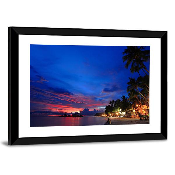 Beach Night Scene Canvas Wall Art-3 Horizontal-Gallery Wrap-25" x 16"-Tiaracle