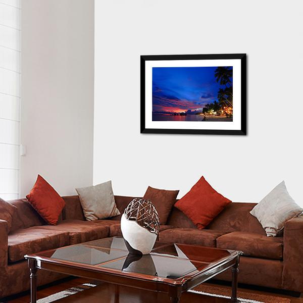Beach Night Scene Canvas Wall Art-3 Horizontal-Gallery Wrap-25" x 16"-Tiaracle