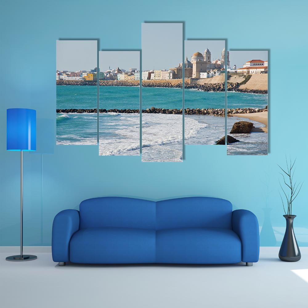 Beach Of Cadiz Spain Canvas Wall Art-5 Pop-Gallery Wrap-47" x 32"-Tiaracle