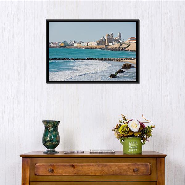 Beach Of Cadiz Spain Canvas Wall Art-1 Piece-Floating Frame-24" x 16"-Tiaracle