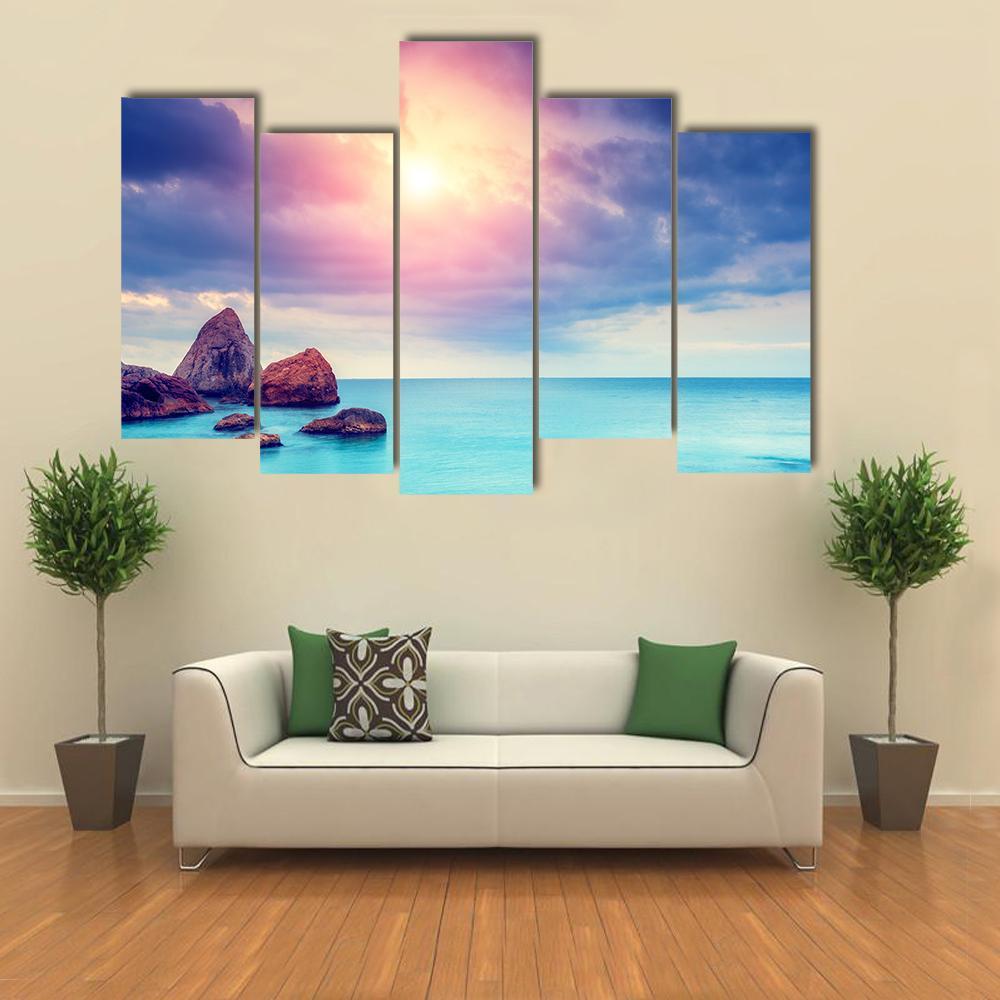 Black Sea Dramatic Scene Canvas Wall Art-5 Pop-Gallery Wrap-47" x 32"-Tiaracle