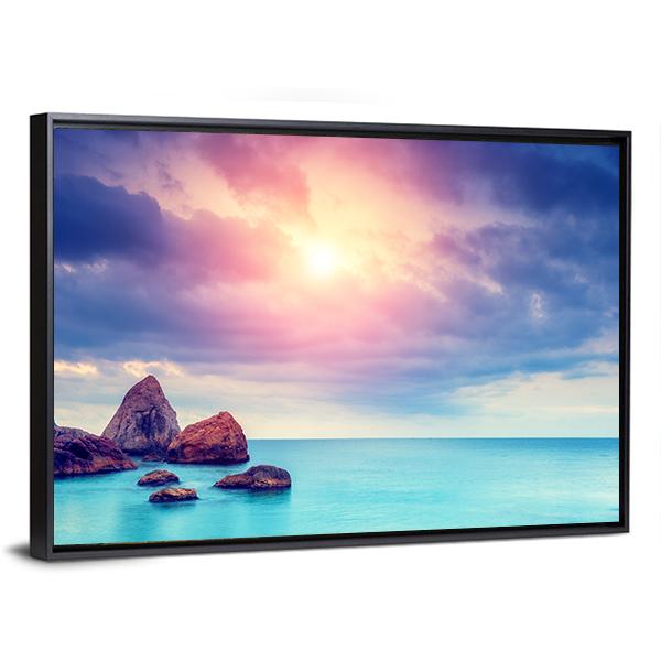 Black Sea Dramatic Scene Canvas Wall Art-3 Horizontal-Gallery Wrap-25" x 16"-Tiaracle