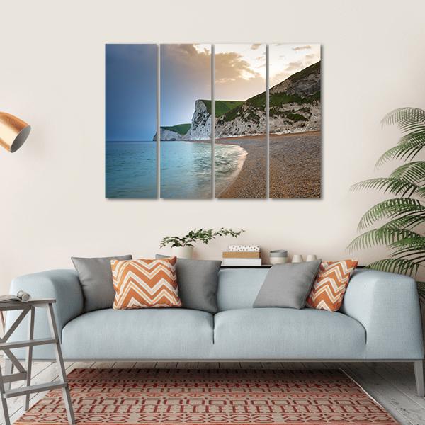 Beach On Jurassic Coast Canvas Wall Art-4 Horizontal-Gallery Wrap-34" x 24"-Tiaracle