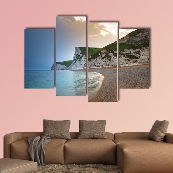 Beach On Jurassic Coast Canvas Wall Art-4 Pop-Gallery Wrap-50" x 32"-Tiaracle