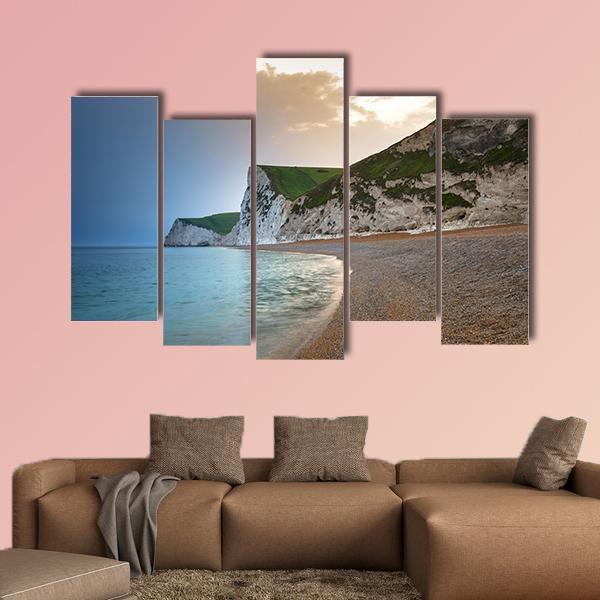 Beach On Jurassic Coast Canvas Wall Art-5 Pop-Gallery Wrap-47" x 32"-Tiaracle