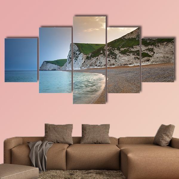 Beach On Jurassic Coast Canvas Wall Art-5 Star-Gallery Wrap-62" x 32"-Tiaracle