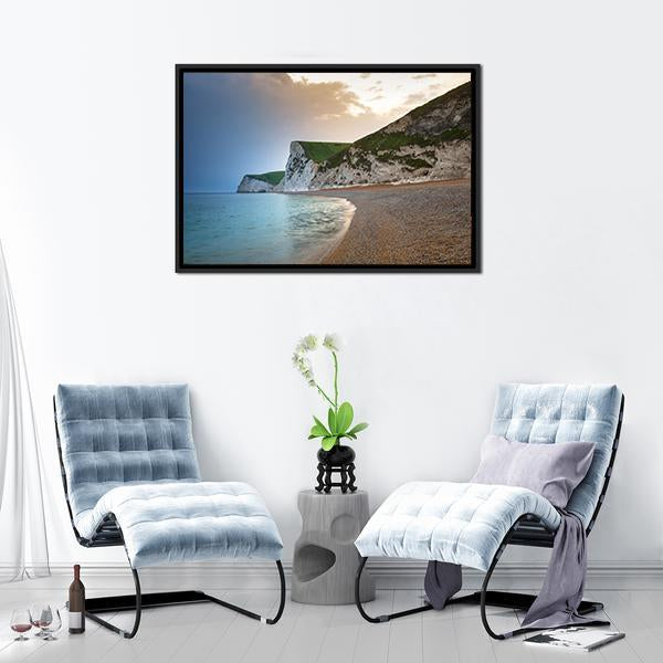 Beach On Jurassic Coast Canvas Wall Art-3 Horizontal-Gallery Wrap-25" x 16"-Tiaracle