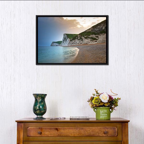 Beach On Jurassic Coast Canvas Wall Art-1 Piece-Floating Frame-24" x 16"-Tiaracle