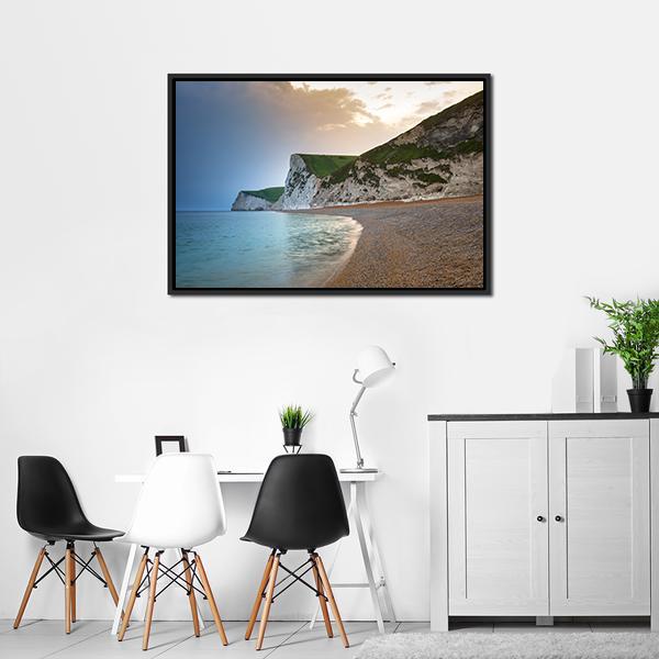 Beach On Jurassic Coast Canvas Wall Art-3 Horizontal-Gallery Wrap-25" x 16"-Tiaracle