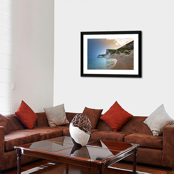 Beach On Jurassic Coast Canvas Wall Art-3 Horizontal-Gallery Wrap-25" x 16"-Tiaracle