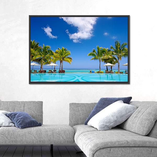 Beach Resort In Mauritius Canvas Wall Art-1 Piece-Floating Frame-24&quot; x 16&quot;-Tiaracle