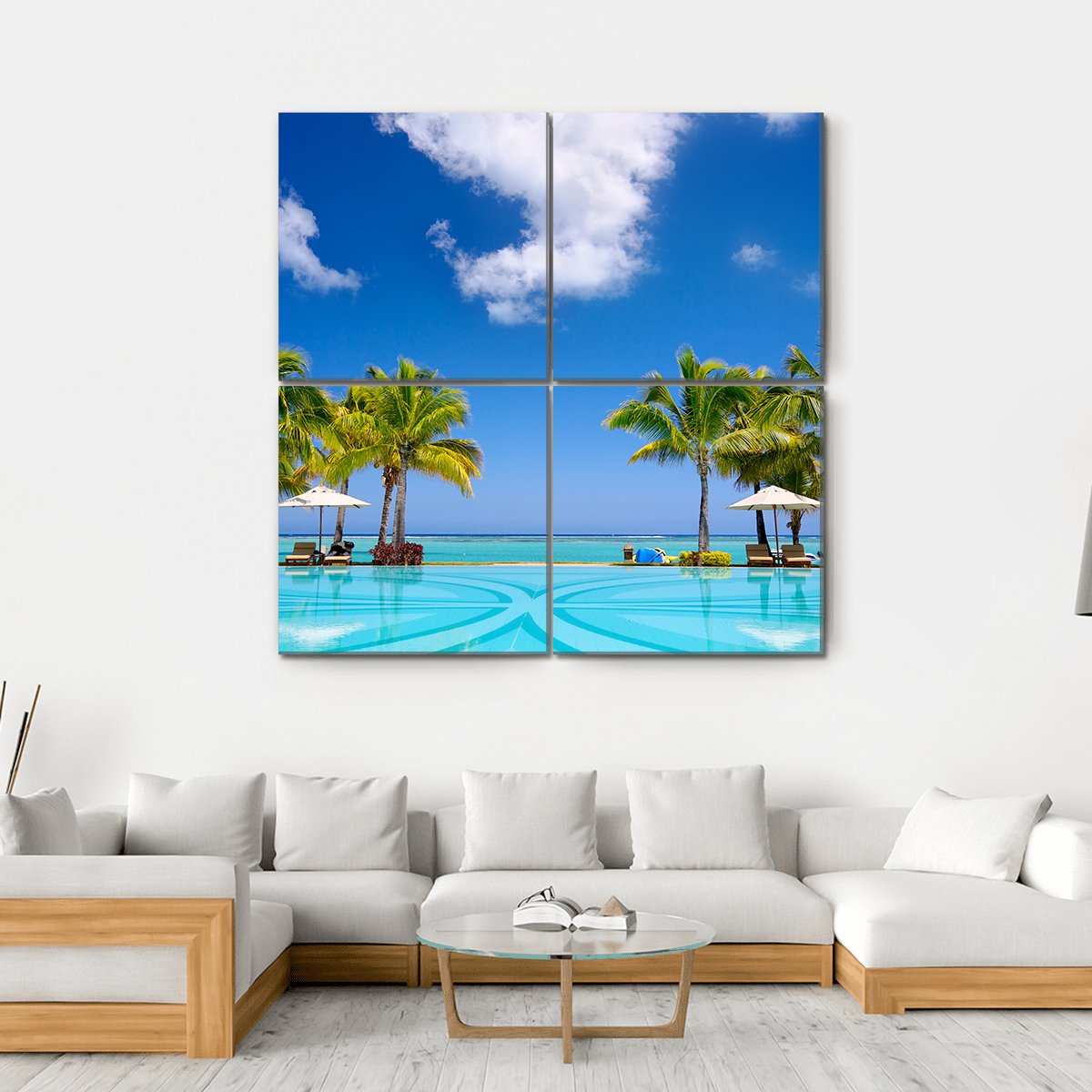Beach Resort In Mauritius Canvas Wall Art-4 Square-Gallery Wrap-17" x 17"-Tiaracle