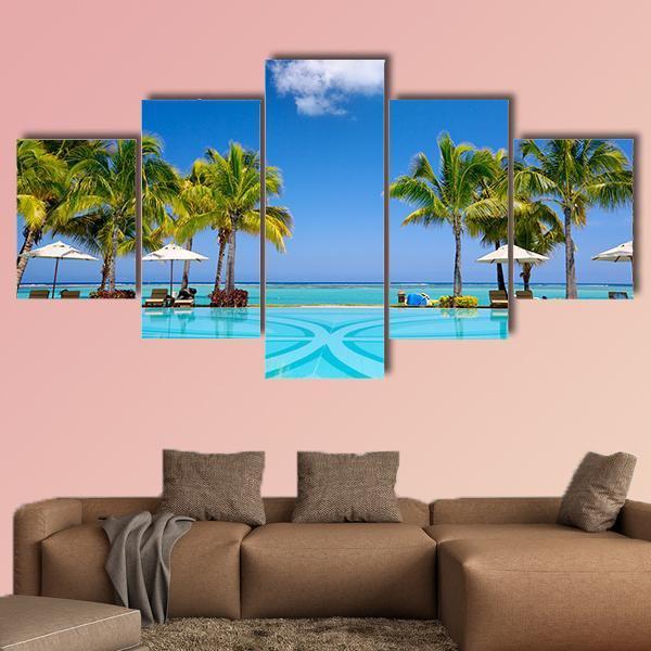 Beach Resort In Mauritius Canvas Wall Art-5 Star-Gallery Wrap-62" x 32"-Tiaracle