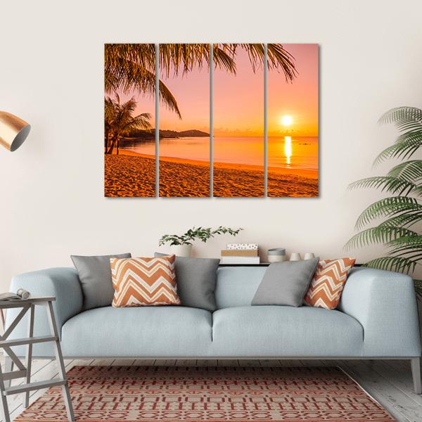 Beach At Sunrise Time Canvas Wall Art-4 Horizontal-Gallery Wrap-34" x 24"-Tiaracle