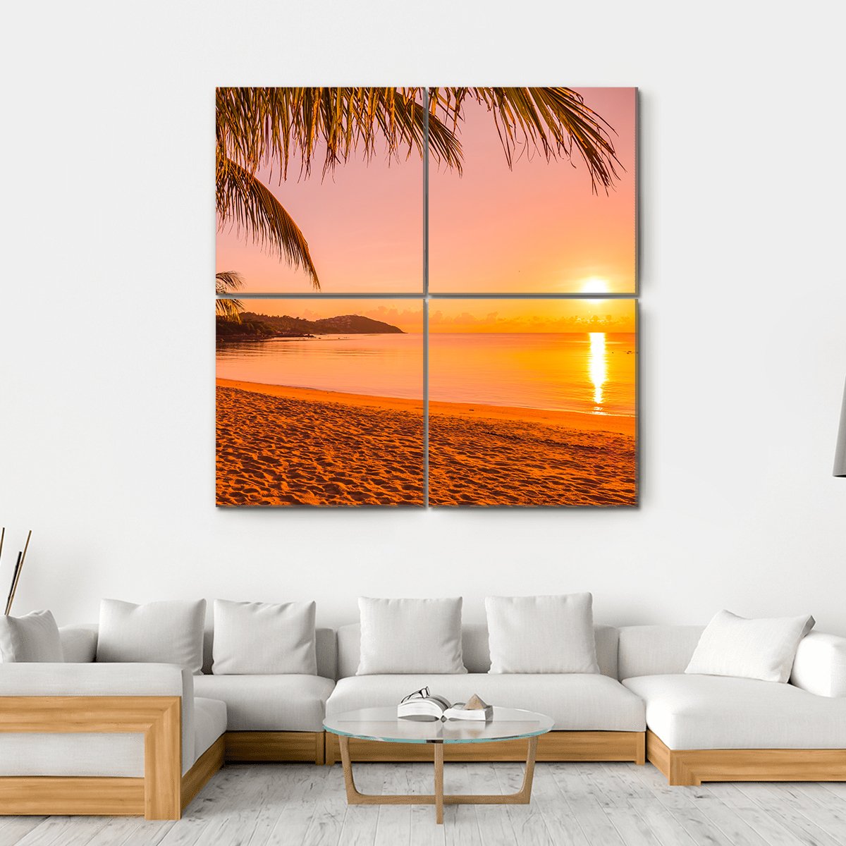Beach At Sunrise Time Canvas Wall Art-4 Square-Gallery Wrap-17" x 17"-Tiaracle