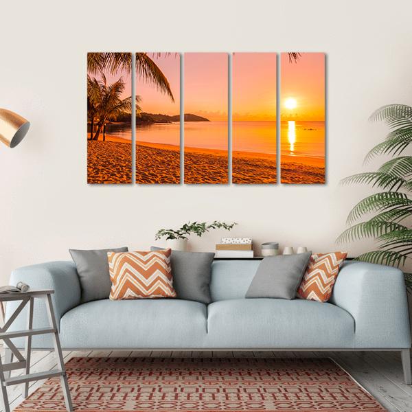 Beach At Sunrise Time Canvas Wall Art-5 Horizontal-Gallery Wrap-22" x 12"-Tiaracle
