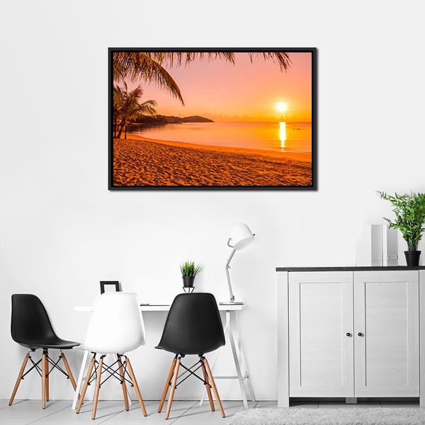 Beach At Sunrise Time Canvas Wall Art-3 Horizontal-Gallery Wrap-25" x 16"-Tiaracle