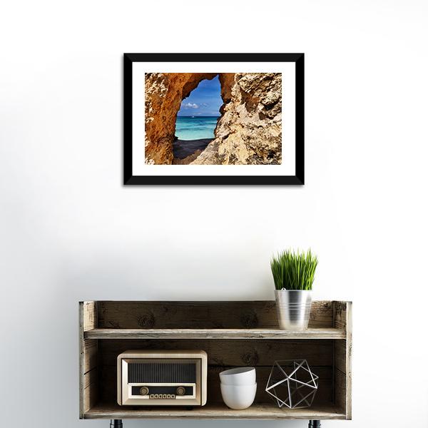 Beach Through Hole In Rock Canvas Wall Art-1 Piece-Framed Print-20" x 16"-Tiaracle