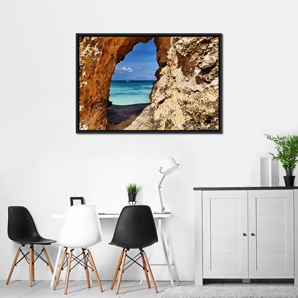 Beach Through Hole In Rock Canvas Wall Art-5 Horizontal-Gallery Wrap-22" x 12"-Tiaracle