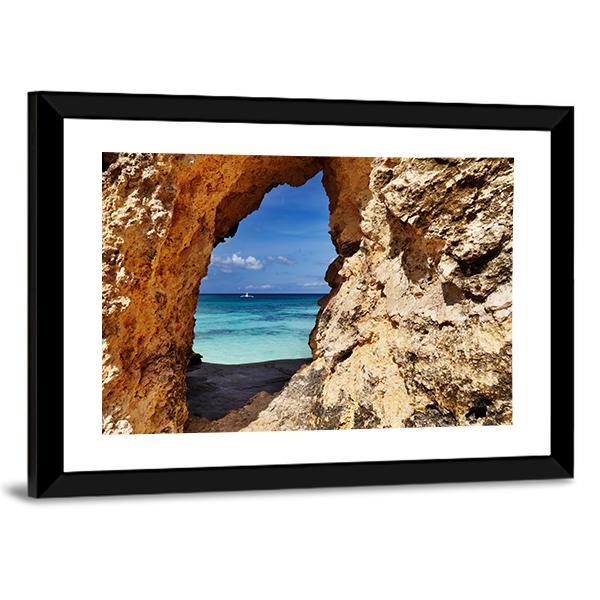 Beach Through Hole In Rock Canvas Wall Art-5 Horizontal-Gallery Wrap-22" x 12"-Tiaracle