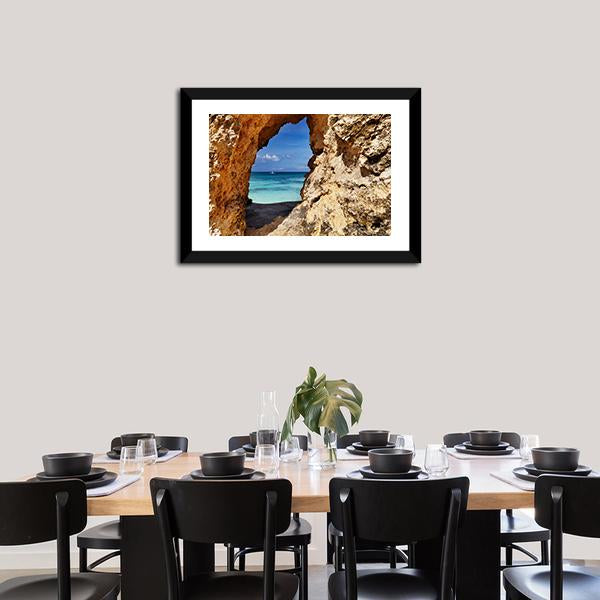 Beach Through Hole In Rock Canvas Wall Art-5 Horizontal-Gallery Wrap-22" x 12"-Tiaracle