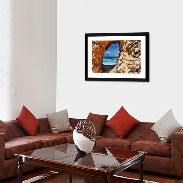 Beach Through Hole In Rock Canvas Wall Art-5 Horizontal-Gallery Wrap-22" x 12"-Tiaracle