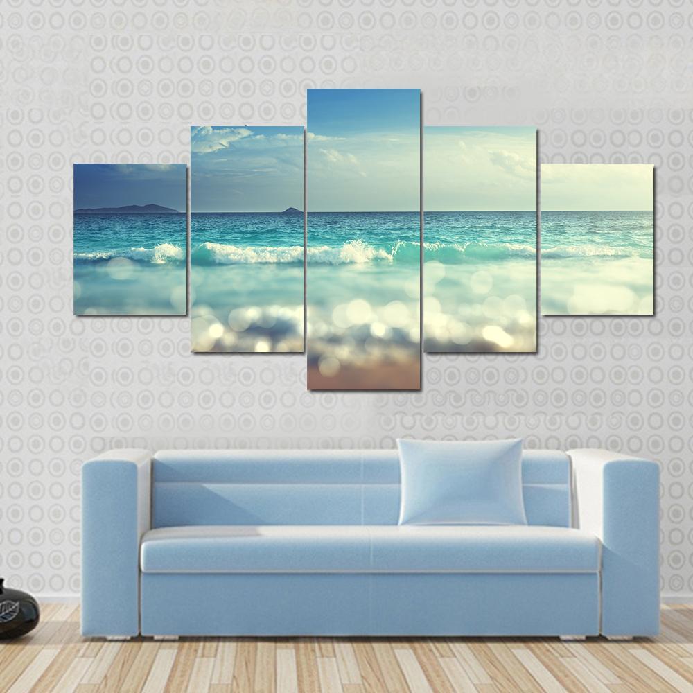 Beach Under Blue Sky Canvas Wall Art-3 Horizontal-Gallery Wrap-37" x 24"-Tiaracle