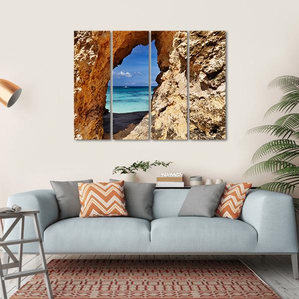 Beach Through Hole In Rock Canvas Wall Art-4 Horizontal-Gallery Wrap-34" x 24"-Tiaracle