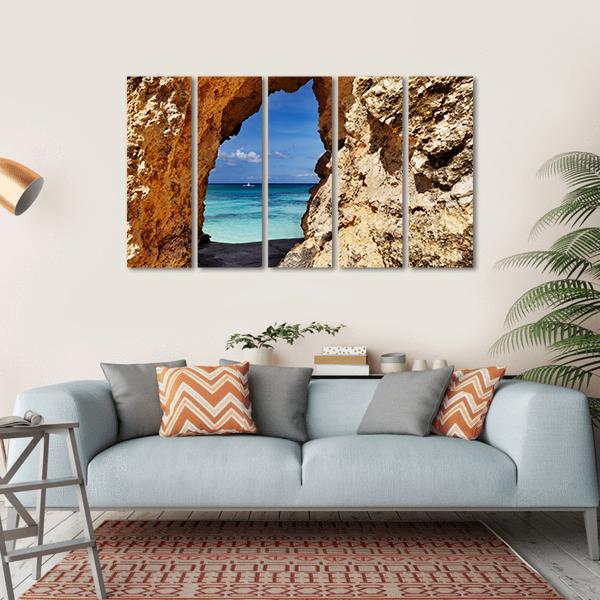 Beach Through Hole In Rock Canvas Wall Art-5 Horizontal-Gallery Wrap-22" x 12"-Tiaracle