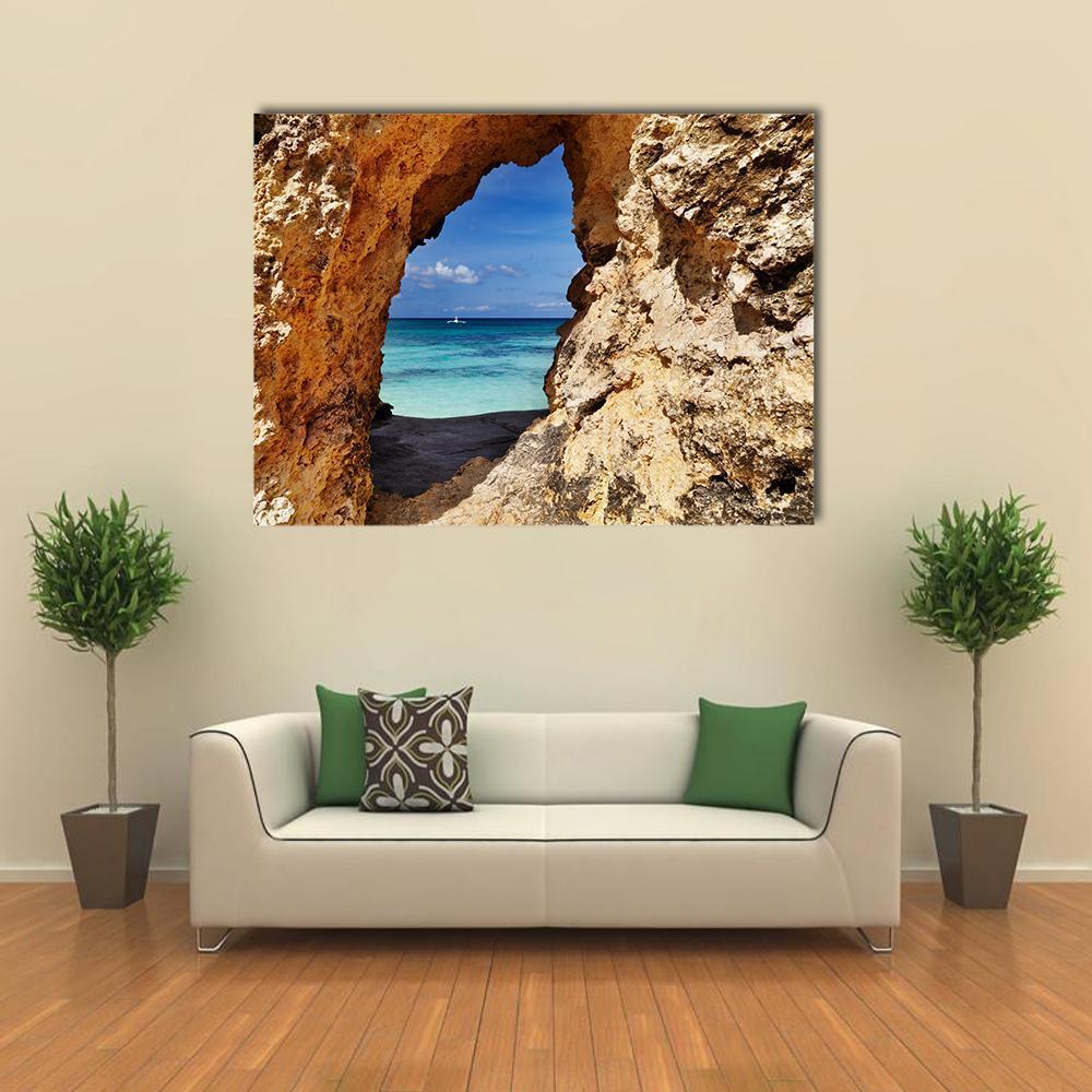 Beach Through Hole In Rock Canvas Wall Art-1 Piece-Gallery Wrap-48" x 32"-Tiaracle
