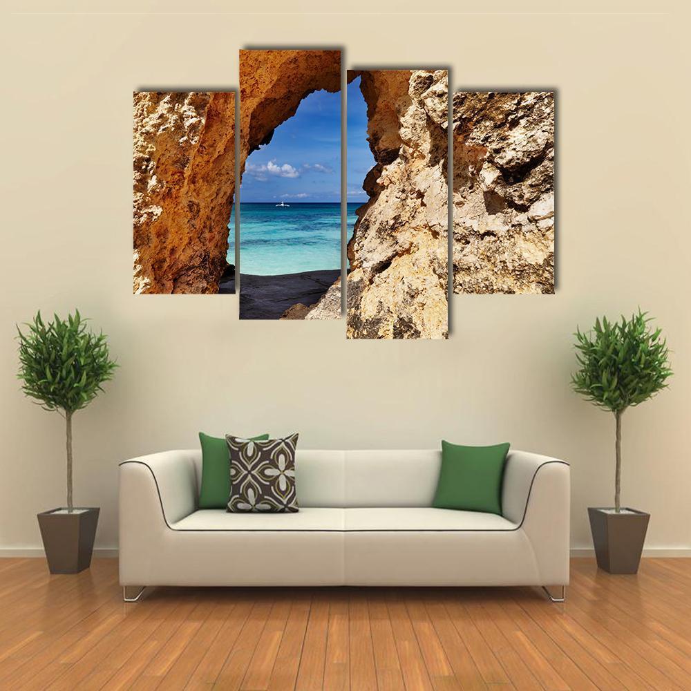 Beach Through Hole In Rock Canvas Wall Art-4 Pop-Gallery Wrap-50" x 32"-Tiaracle