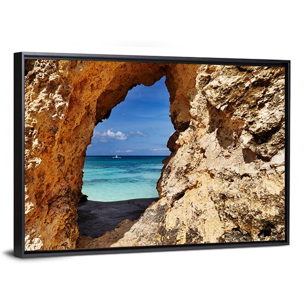 Beach Through Hole In Rock Canvas Wall Art-3 Horizontal-Gallery Wrap-25" x 16"-Tiaracle