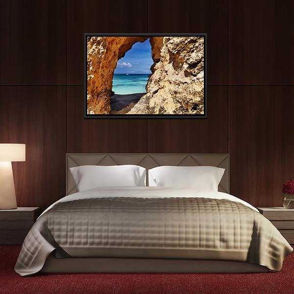 Beach Through Hole In Rock Canvas Wall Art-3 Horizontal-Gallery Wrap-25" x 16"-Tiaracle
